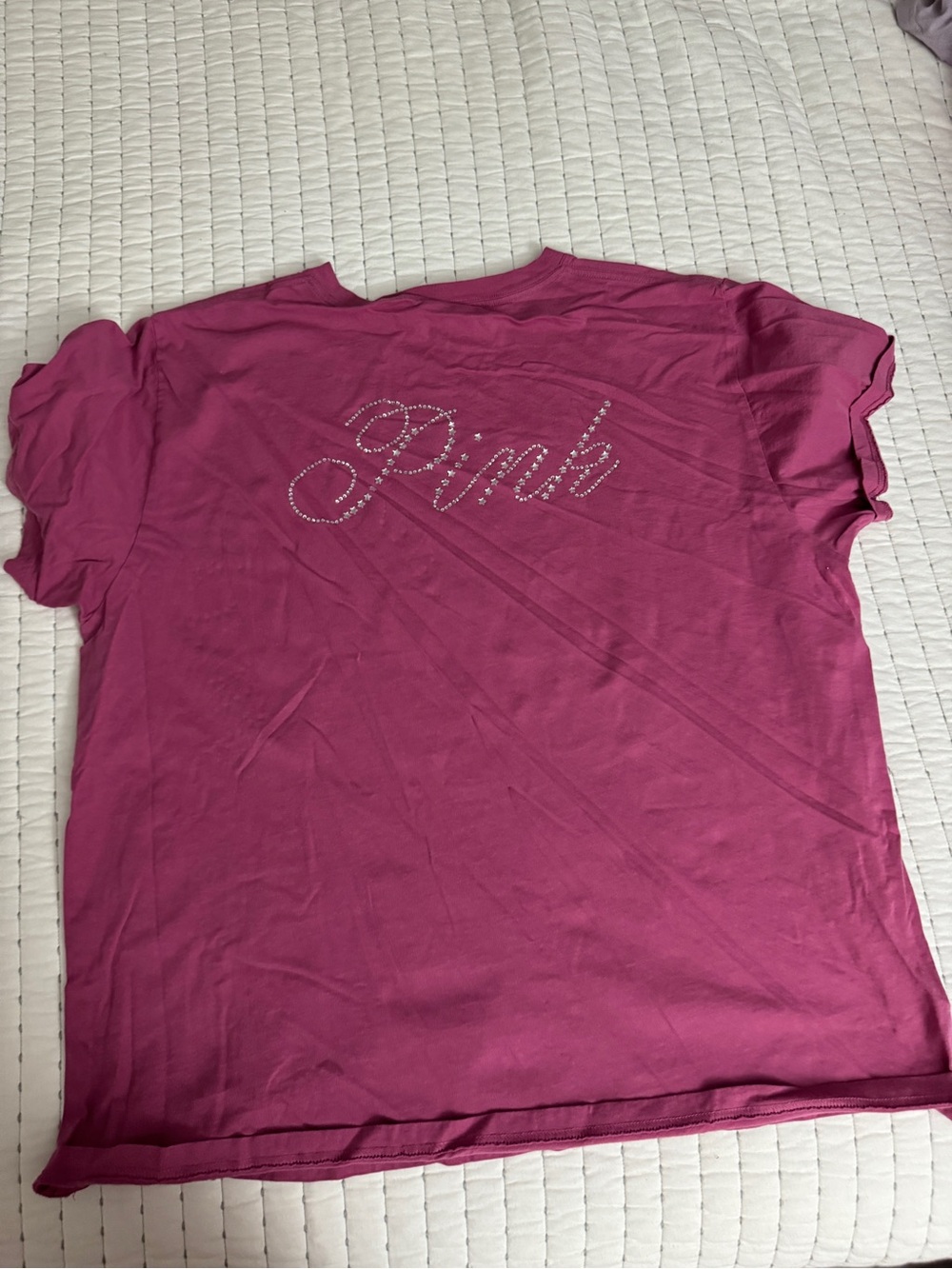 PINK Victoria's Secret Fuchsia Rhinestone Logo Short Sleeve Tee